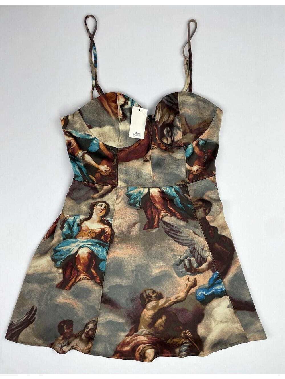 NWT Urban Outfitters Orion Bustier Mini Dress Renaissance Print Angel Cherub M